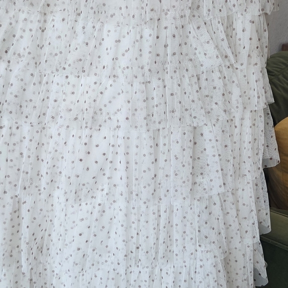 NWT Cupcakes & Cashmere White with Brown Polka Dots Tiered Tulle Skirt, Sz Med - Picture 3 of 6